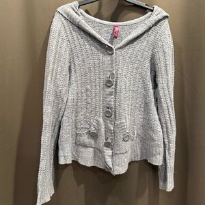 90s Y2K Gitano Light Gray Hooded Button-Up Women Cardigan Size L